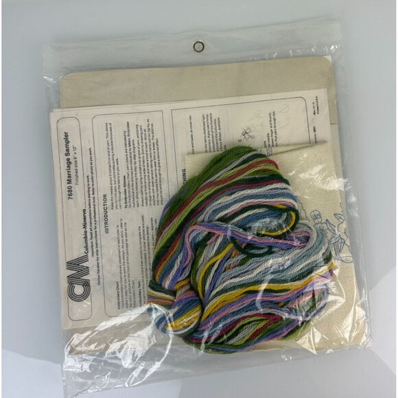 Vintage Columbia Minerva Crewel Craft Kit Marriage Sampler 1976 Floral - Picture 8 of 13